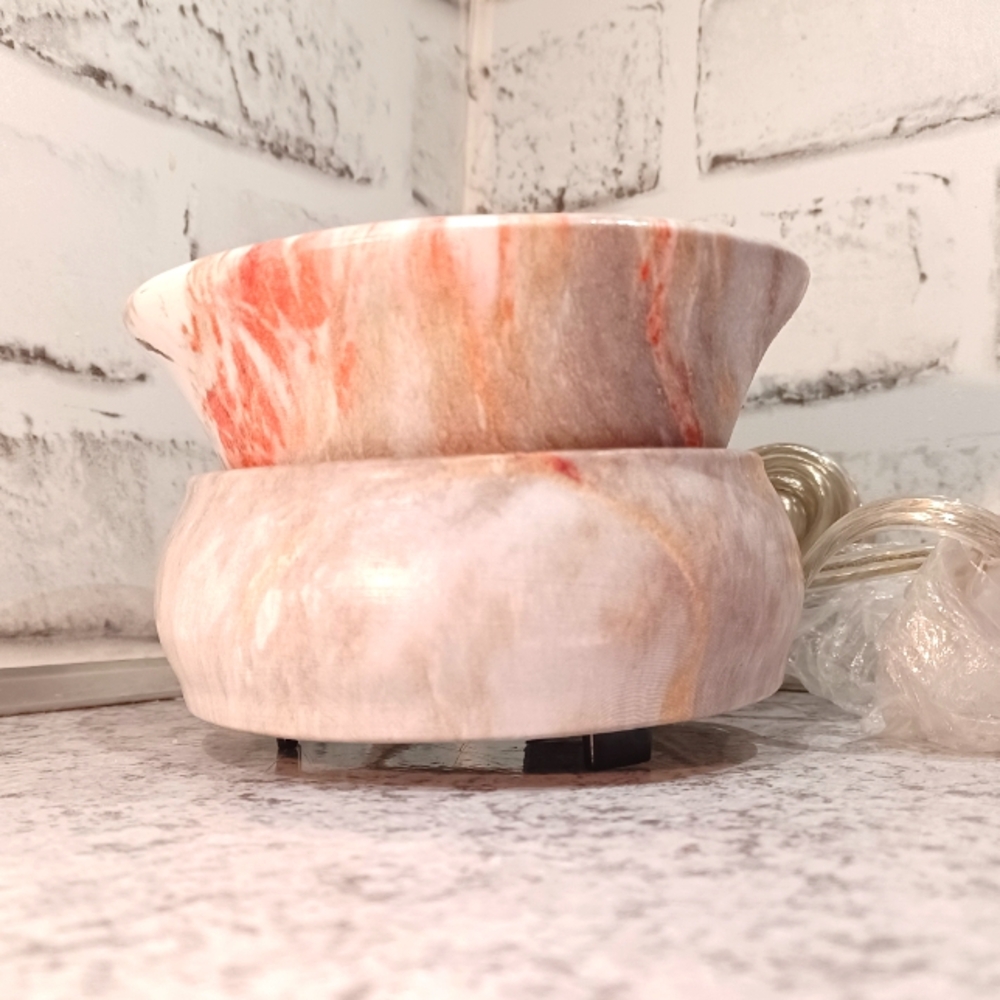 Neutral Marble Peach White Swirl Wax Warmer Pink Zebra Simmer Pot Tan